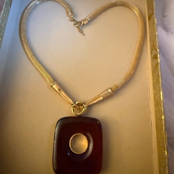 Trifari Gold Necklace with Red Pendant - Picture 5 of 9